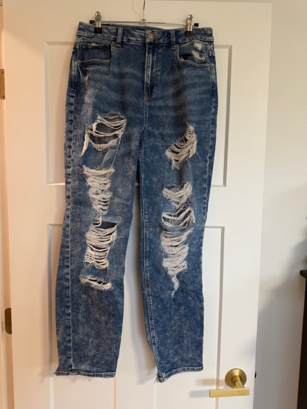 American Eagle Outfitters Distressed Blue Acid Wash Curvy Mom Jean 10 Regular